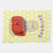 Cute kawaii toast en red toaster cartoon theedoek (Horizontaal)
