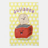 Cute kawaii toast en red toaster cartoon theedoek (Verticaal)