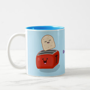 Cute kawaii toast en red toaster cartoon tweekleurige koffiemok