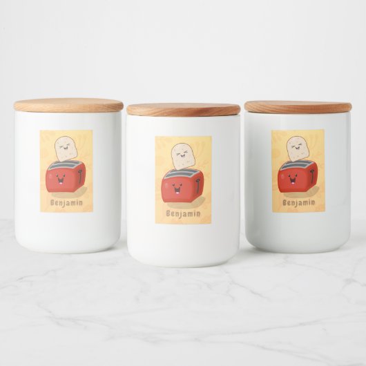 Cute kawaii toast en red toaster cartoon voedselcontainer etiket (Flessen)