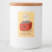 Cute kawaii toast en red toaster cartoon voedselcontainer etiket (Voorkant)