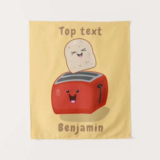 Cute kawaii toast en red toaster cartoon wandkleed (Voorkant)