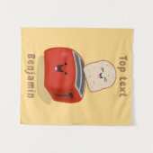 Cute kawaii toast en red toaster cartoon wandkleed (Voorkant (horizontaal))