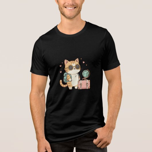 Cute   Kawaii Traveler Kitty with Backpack & Globe Tri-Blend Shirt (Voorkant)