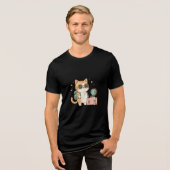 Cute   Kawaii Traveler Kitty with Backpack & Globe Tri-Blend Shirt (Voorkant volledig)