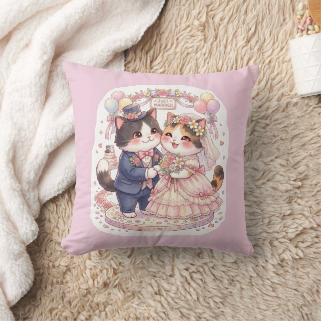 Cute Kawaii Trouwkatten Net Getrouwd Roze Kussen  (Deken)