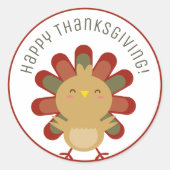 Cute Kawaii Turkey Happy Thanksgiving Ronde Sticker (Voorkant)