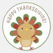Cute Kawaii Turkey Happy Thanksgiving Ronde Sticker (Voorkant)