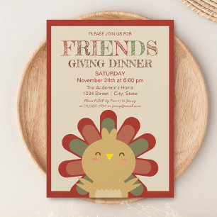 Cute Kawaii Turkey Thanksgiving Dinner Invitation Kaart