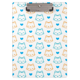 Cute Kawaii Turquoise en Oranje Kat Gezichten Patr Klembord
