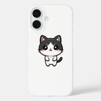 Cute Kawaii Tuxedo Cat Standing Character iPhone 16 Hoesje