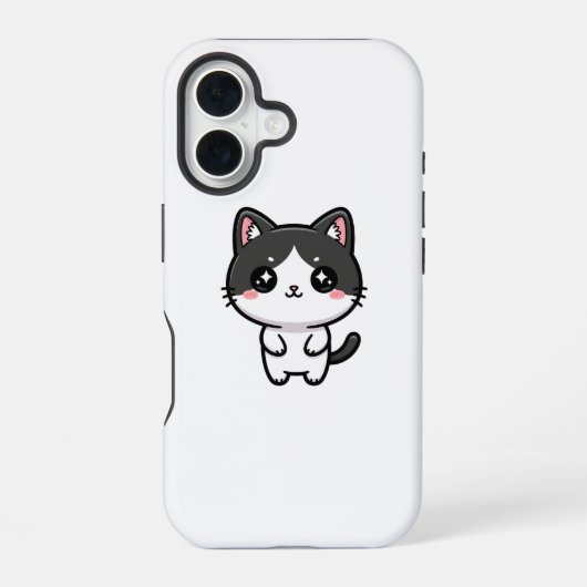 Cute Kawaii Tuxedo Cat Standing Character iPhone 16 Hoesje (Achterkant)