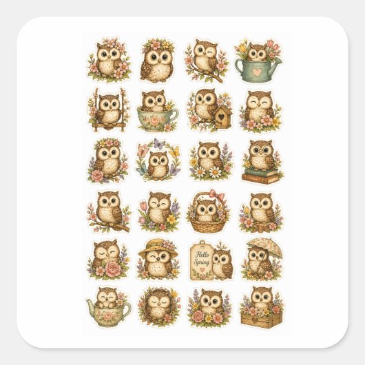 Cute Kawaii Uil Sticker Sheet (Voorkant)