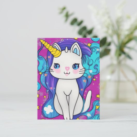 Cute Kawaii Unicorn Cat Feestdagenkaart (Staand voorkant)