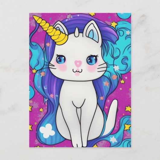 Cute Kawaii Unicorn Cat Feestdagenkaart (Voorkant)