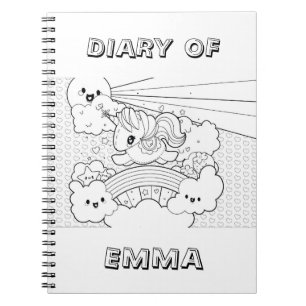 Cute Kawaii Unicorn-kleurige omslag met naam Notitieboek