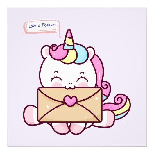 Cute Kawaii Unicorn Love Illustration Foto Afdruk (Voorkant)