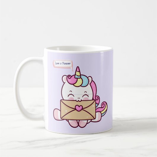 Cute Kawaii Unicorn Love Illustration Koffiemok (Links)