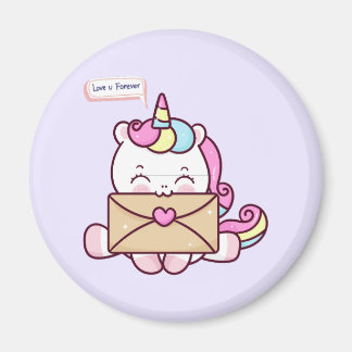 Cute Kawaii Unicorn Love Illustration Magneet