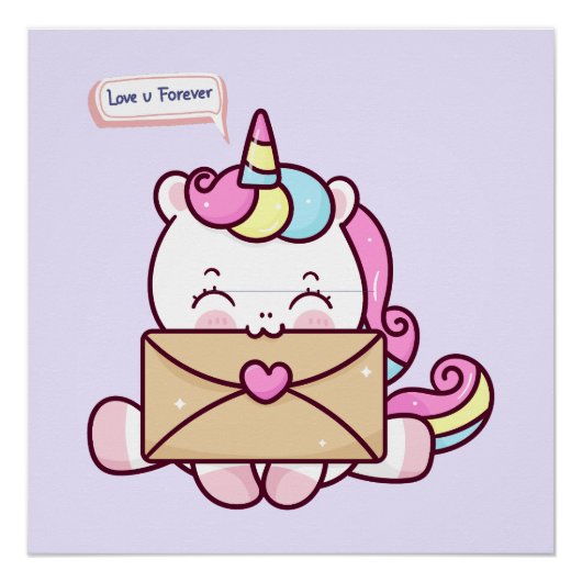 Cute Kawaii Unicorn Love Illustration Perfect Poster (Voorkant)