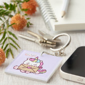 Cute Kawaii Unicorn Love Illustration Sleutelhanger (Voorkant Rechts)
