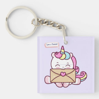 Cute Kawaii Unicorn Love Illustration Sleutelhanger