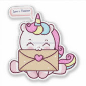 Cute Kawaii Unicorn Love Illustration Sticker (Voorkant)
