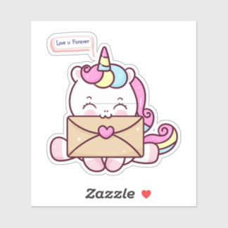 Cute Kawaii Unicorn Love Illustration Sticker