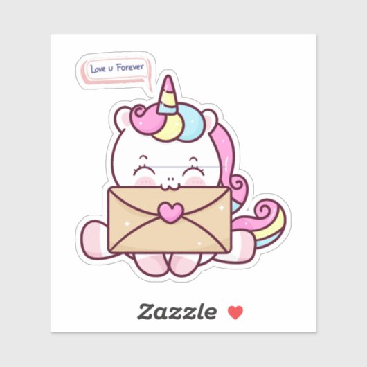 Cute Kawaii Unicorn Love Illustration Sticker (Vel)