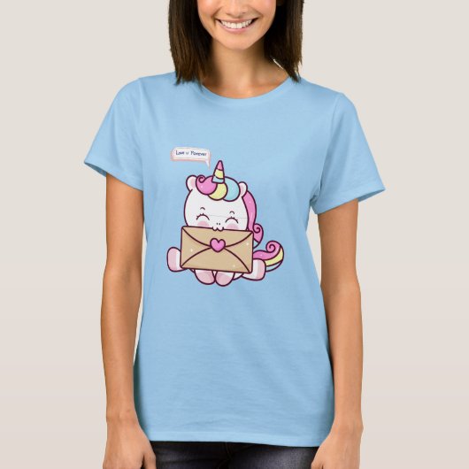 Cute Kawaii Unicorn Love Illustration T-shirt (Voorkant)