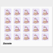 Cute Kawaii Unicorn Love Illustration Vierkante Sticker (Vel)