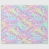 Cute Kawaii Unicorn Pastel Rainbow Magical Cadeaupapier (Vlak)