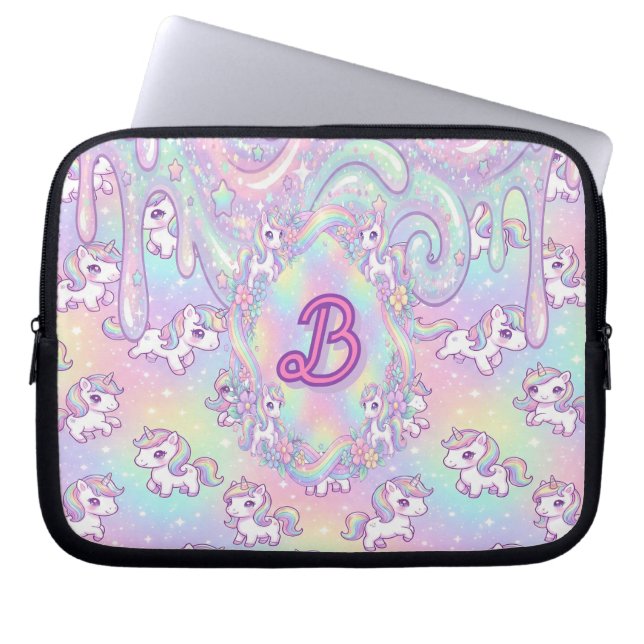 Cute Kawaii Unicorn Pastel Rainbow Magical Laptop Sleeve (Voorkant)