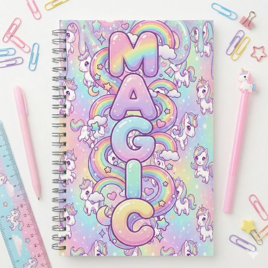 Cute Kawaii Unicorn Pastel Rainbow Magical Notitieboek