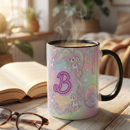 Cute Kawaii Unicorn Pastel Rainbow Magical Tweekleurige Koffiemok