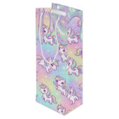 Cute Kawaii Unicorn Pastel Rainbow Magical  Wijn Cadeautas (Achterkant Gekanteld)