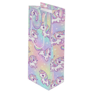 Cute Kawaii Unicorn Pastel Rainbow Magical  Wijn Cadeautas