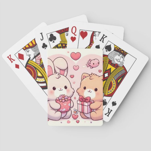 Cute Kawaii Valentine Bunny Bear Love Gift Pokerkaarten (Achterkant)