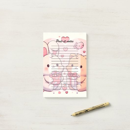 Cute Kawaii Valentine Bunny Bear Love Gift Post-it® Notes (Op bureau)