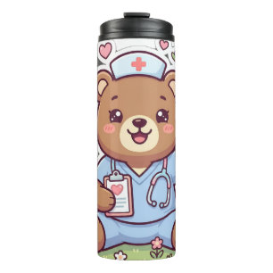 Cute Kawaii Verpleegster Teddybeer RVS Waterfles Thermosbeker