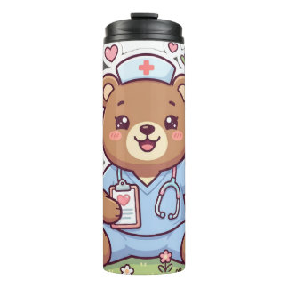 Cute Kawaii Verpleegster Teddybeer RVS Waterfles Thermosbeker