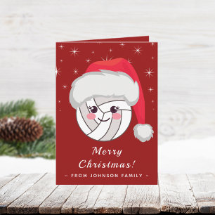 Cute Kawaii Volleybal Santa Hoed Kerst Festief Kaart
