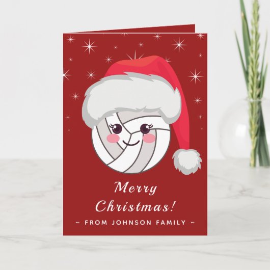 Cute Kawaii Volleybal Santa Hoed Kerstsfeer Kaart (Voorkant)