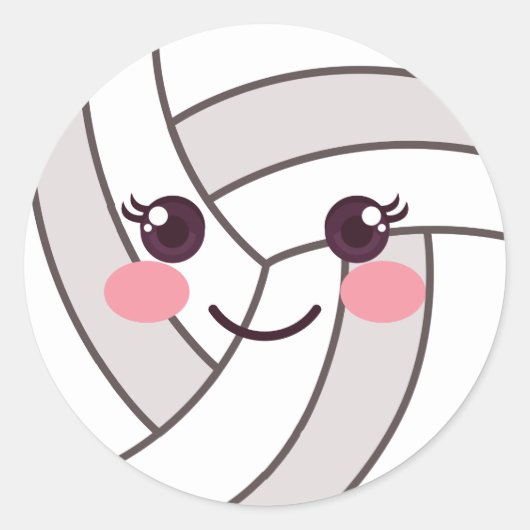 Cute Kawaii Volleyball Ball Emoji Birthday Party Ronde Sticker (Voorkant)