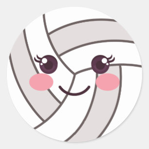 Cute Kawaii Volleyball Ball Emoji Birthday Party Ronde Sticker