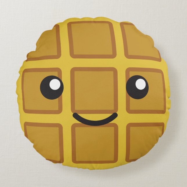 Cute Kawaii Waffle Rond Kussen (Voorkant)