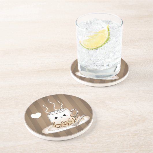 Cute kawaii warme cacao drink zandsteen onderzetter (Zijkant)