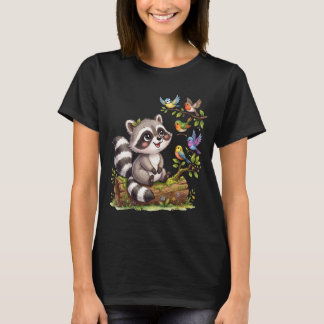 Cute Kawaii Wasbeer Vogelspotten Design T-shirt