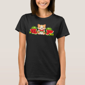 Cute Kawaii Watermelon Cat Summer Cartoon T-shirt