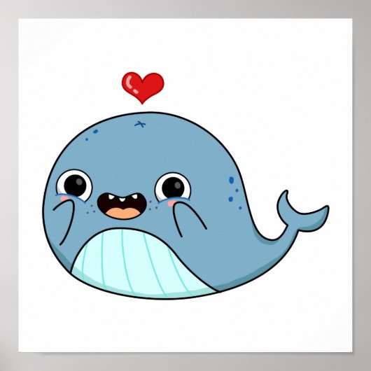 Cute Kawaii Whale Poster (Voorkant)